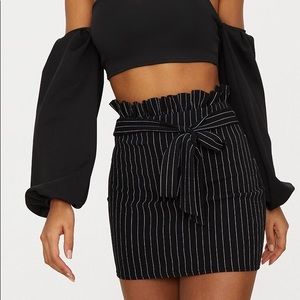 Black Pinstripe Paperbag Mini Skirt